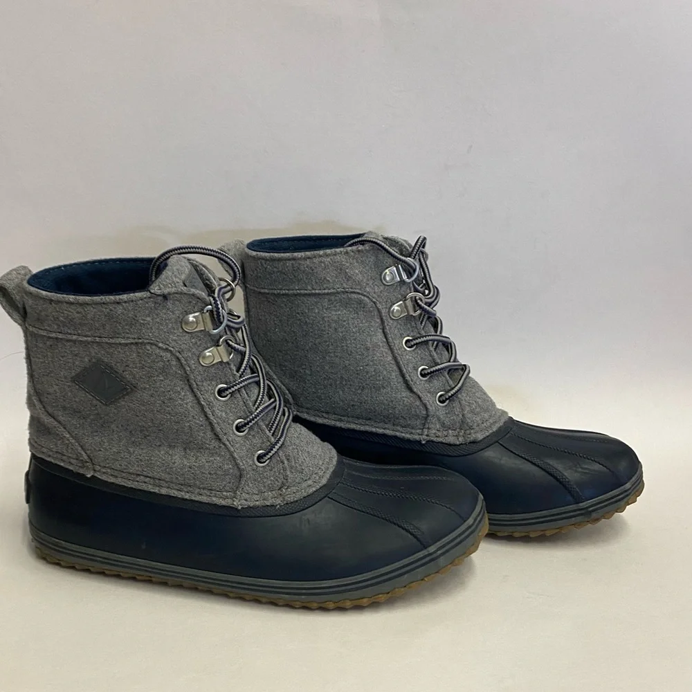 Sperry Top‎ Sider Duck Boots Gray Wool Navy Rubber Waterproof Womens Size 5M